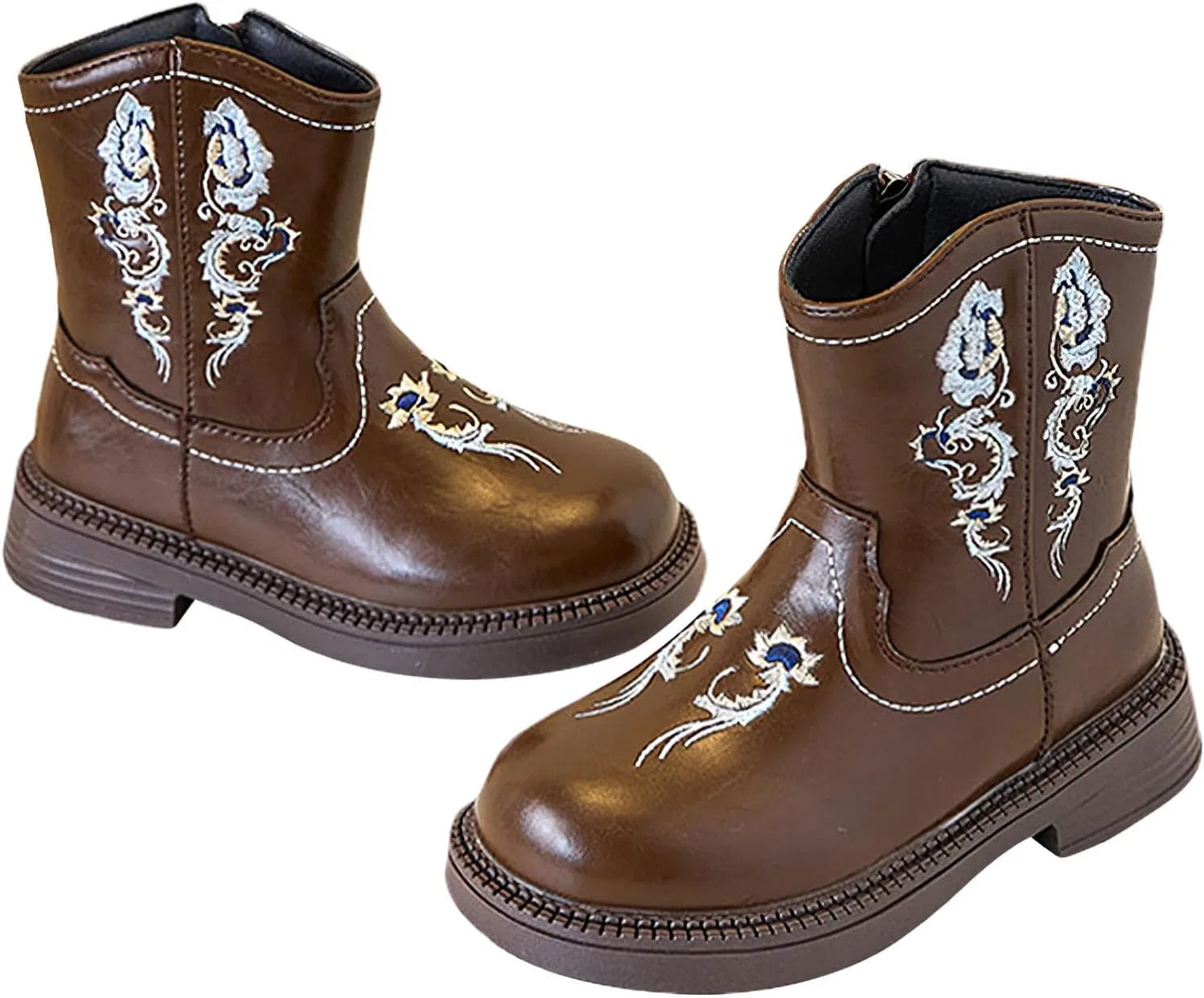 Детские сапоги для девочек с вышивкой Cowboy Western Boots rismart, Brown — фото 4