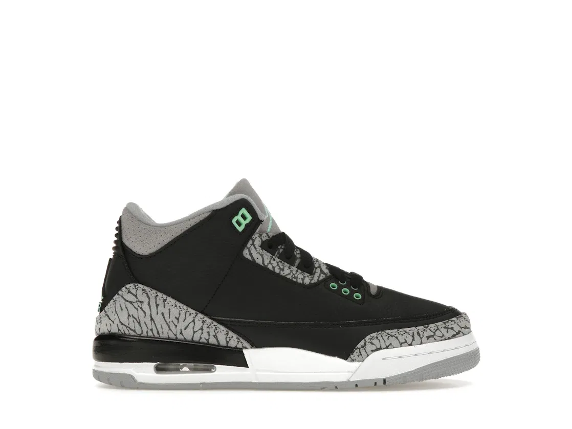 Детские кроссовки Lifestyle с подсветкой Jordan 3 Retro, Black/Green Glow/Wolf Grey/White