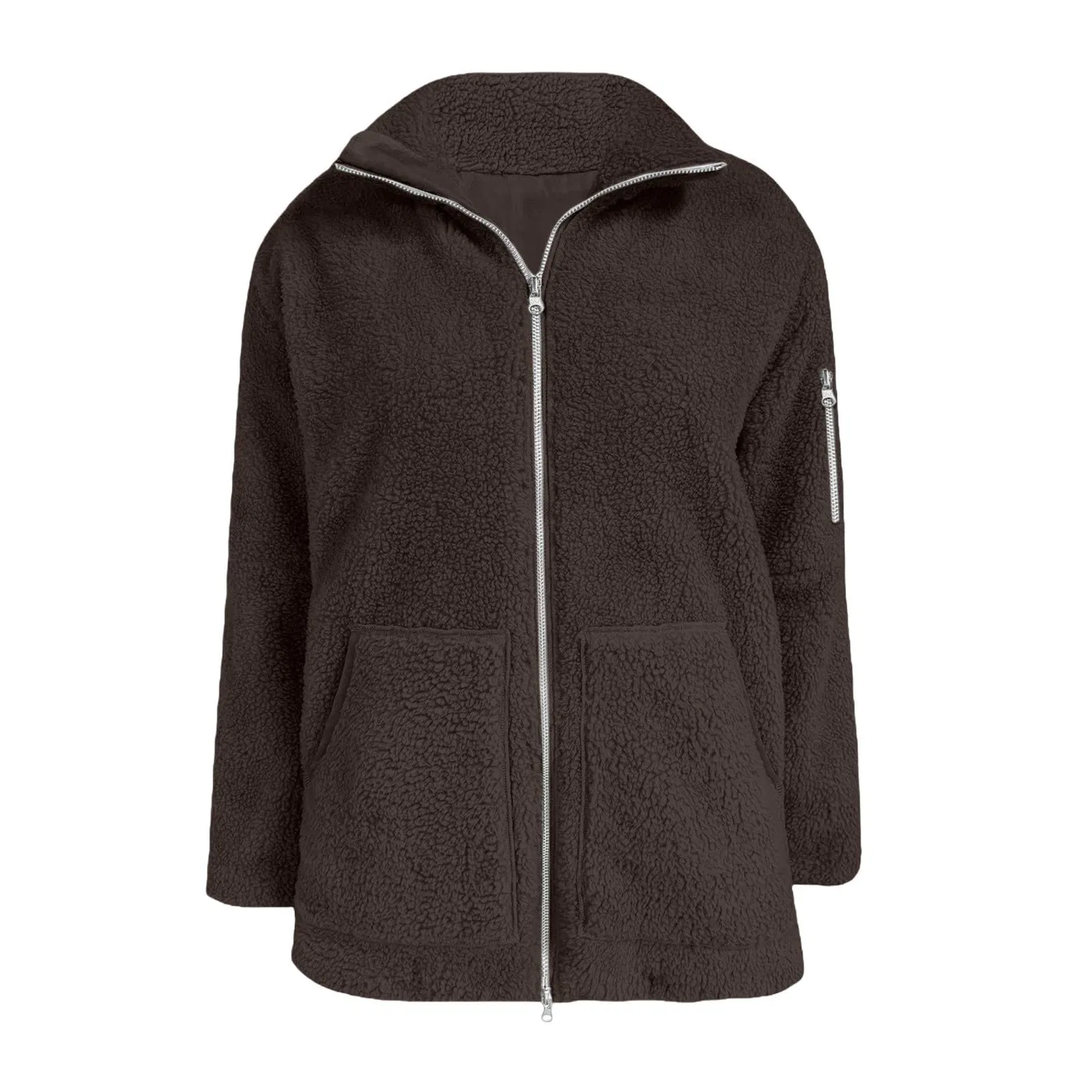 Женская флисовая куртка с принтом Oversized Fleece Jacket, Chocolate Brown — фото 4