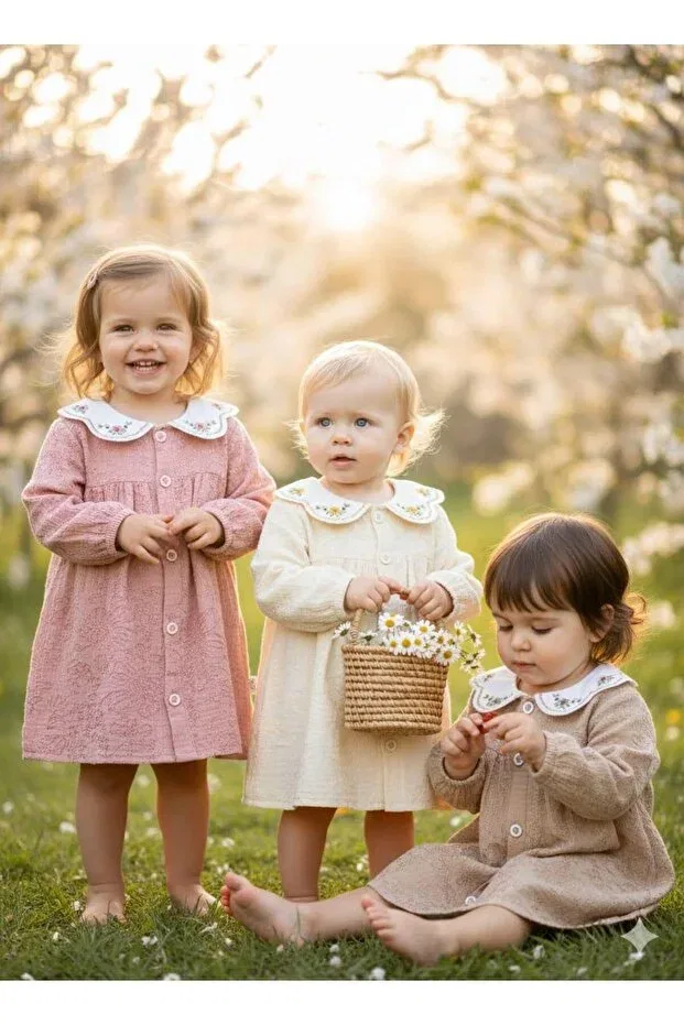 Детское платье для девочек с вышивкой Elegant Babymilk, Nude Color — фото 4