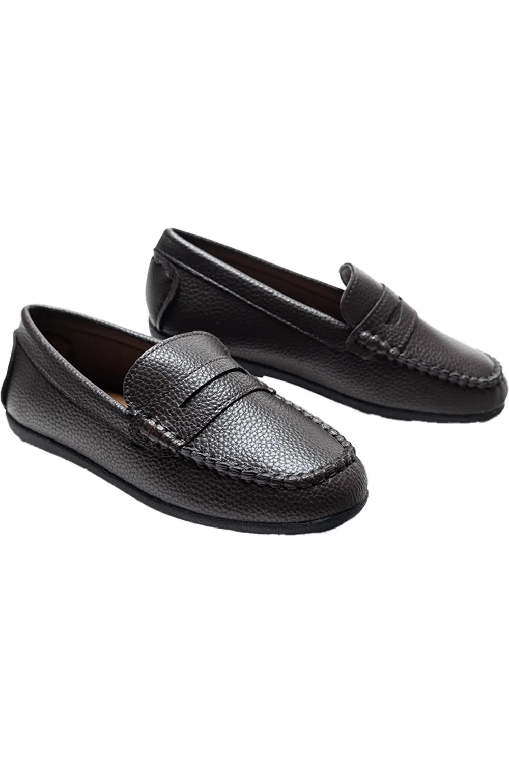Детские туфли лоферы из кожи Penny Loafers MOUSTACHE, коричневый