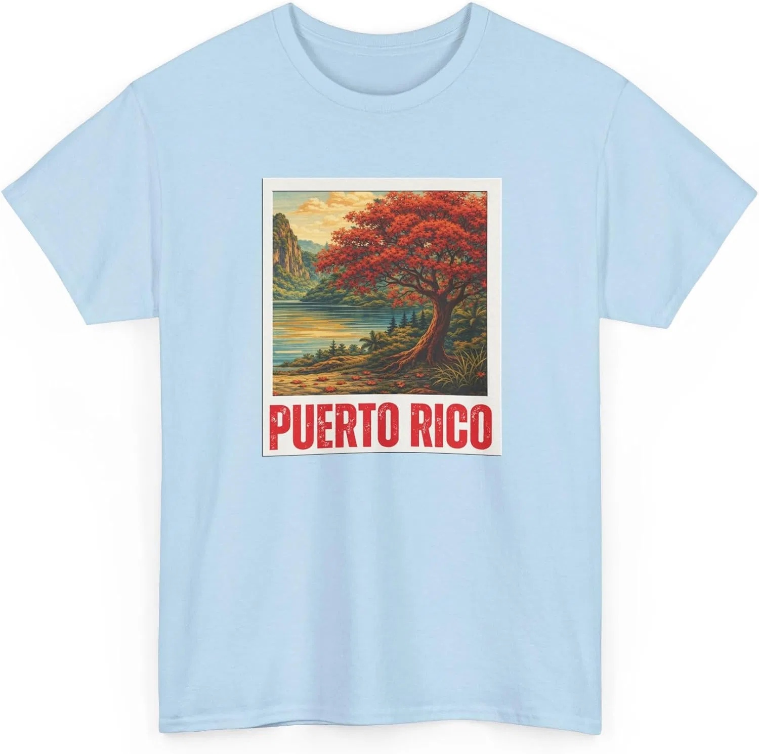 Мужская футболка с принтом Puerto Rico Scenic Boricua Heritage Mountain Flamboyan, светло-синий