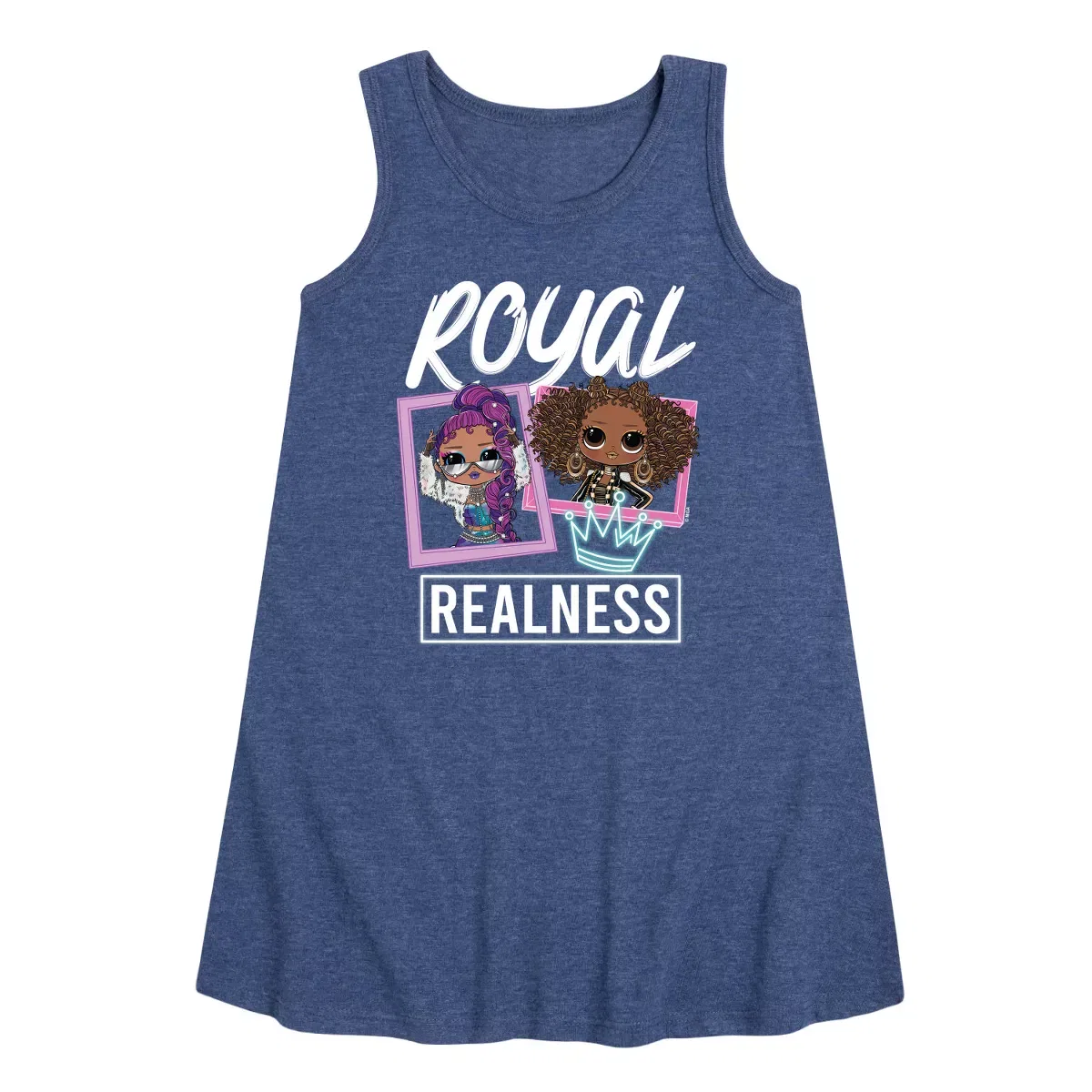 Детское платье-трапеция без рукавов с принтом Royal Realness L.O.L. Surprise!, Heather Navy