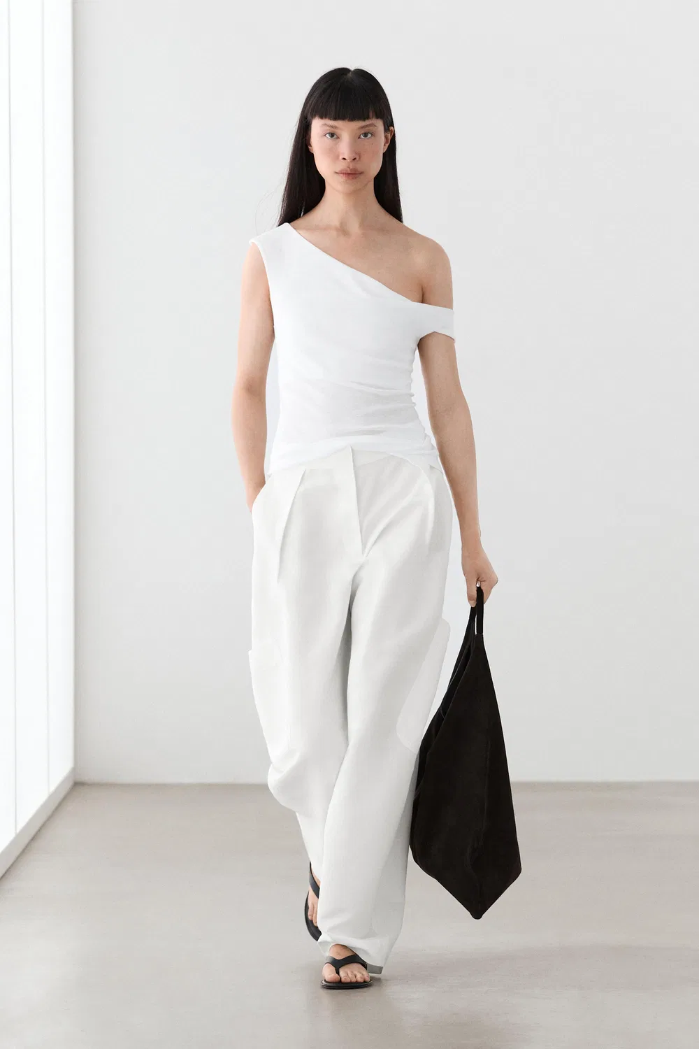 Топ Massimo Dutti, женский, асимметричный, кремовый — фото 2