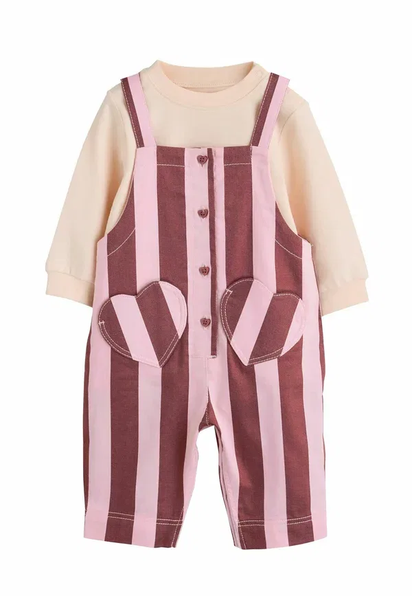 Комплект ползунков и боди из джерси, полосатый, Regular fit, baby dungaree and bodysuit 2 piece set, Next, Chocolate Brown Stripe, коричневый/шоколадный