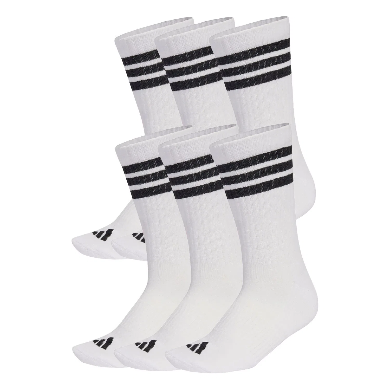 Мужские носки с легкой амортизацией 3-Streifen Essentials Cushioned Crew Socken 6er-Pack, Adidas, Weiß Schwarz