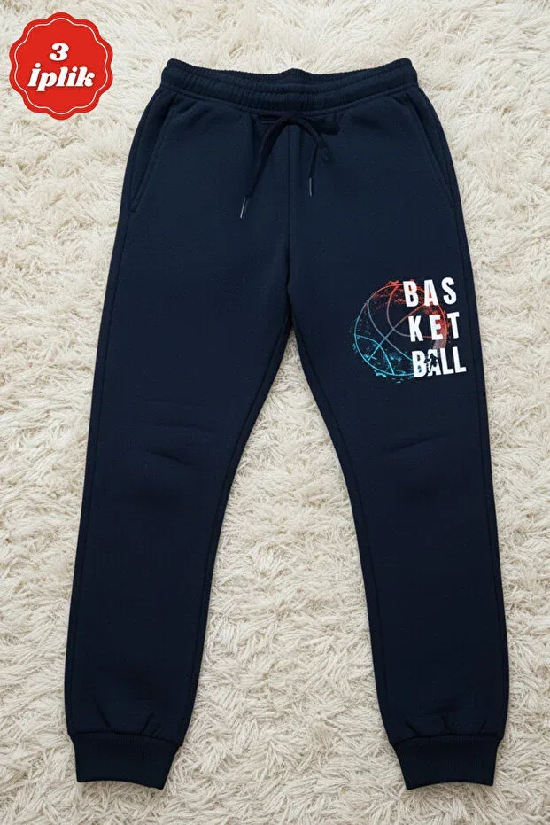 Детские спортивные штаны для мальчиков с принтом 3 thread 5 pieces thick winter print detailed Fyk Kids, Navy Blue-Black-Gray-Navy Blue-Black — фото 2