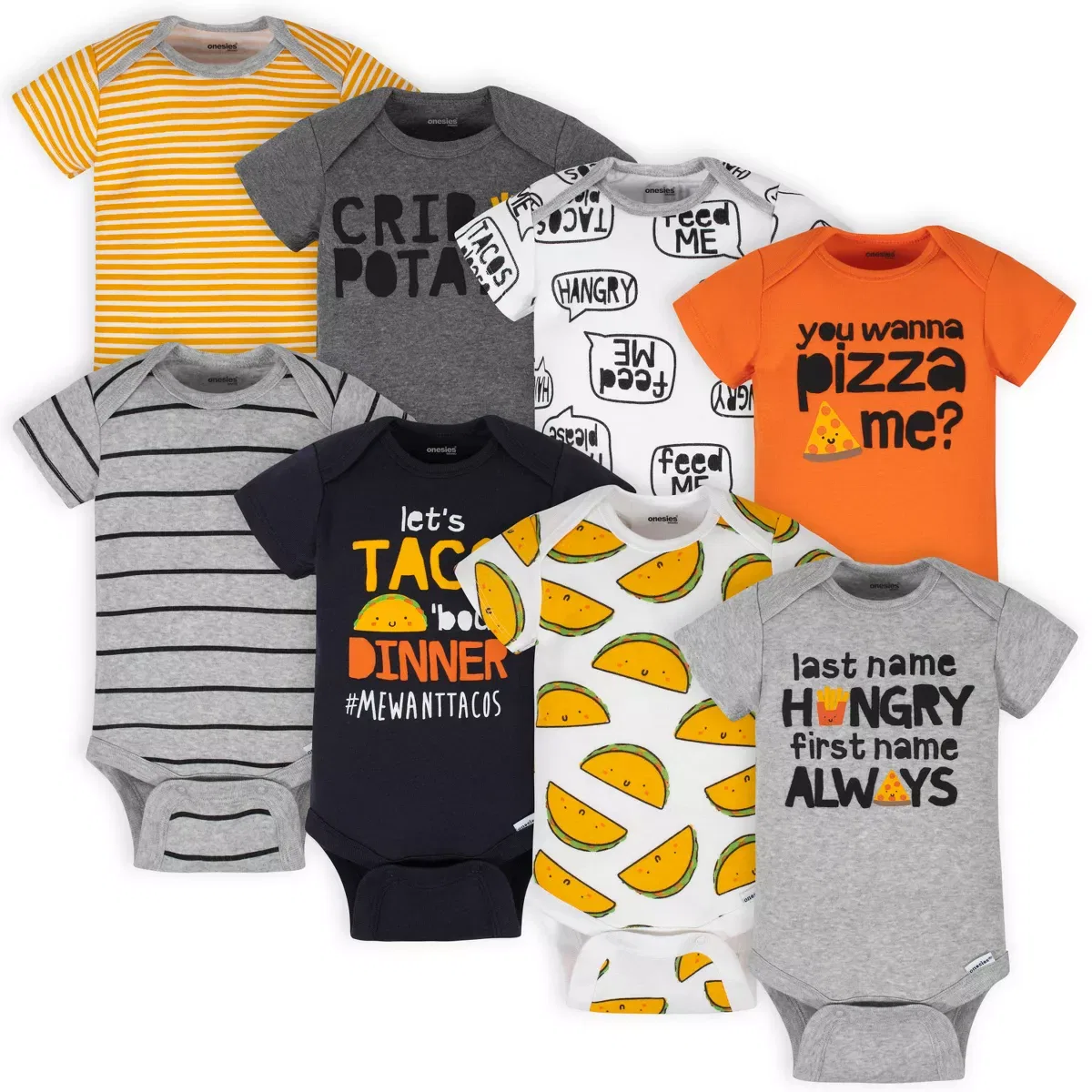 Детский боди-комплект с коротким рукавом хлопковый 8 предметов Onesies Brand, Hungry