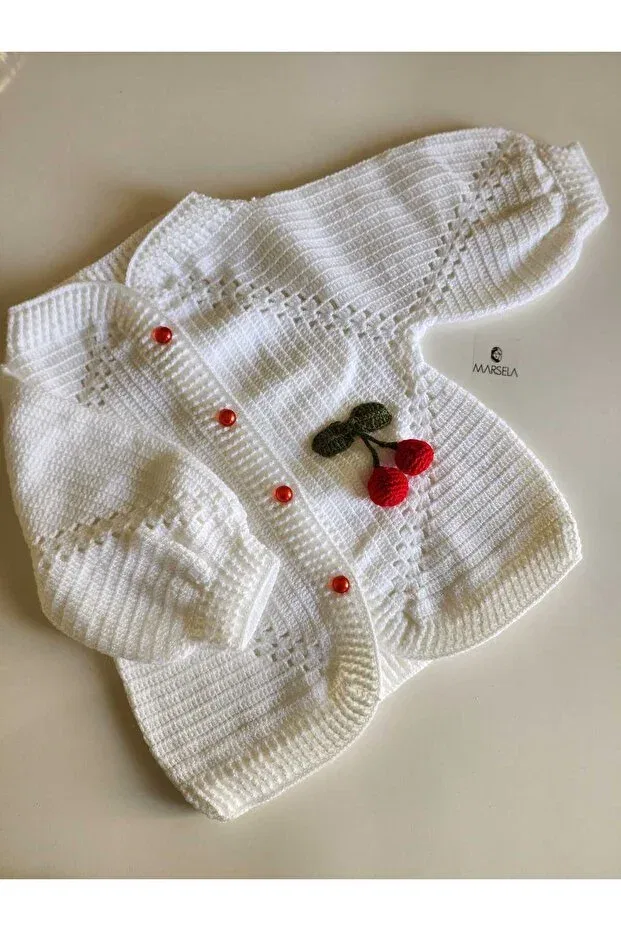 Детский кардиган для девочек хлопковый Cherry baby cardigan Örgü, White