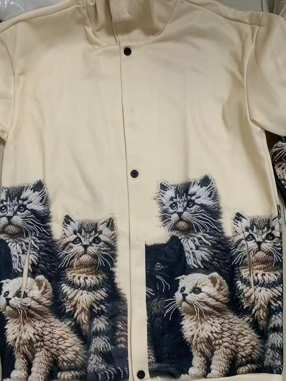 Женский свитер-кардиган оверсайз с принтом, Cat Sweaters, Grey Black Cat — фото 2