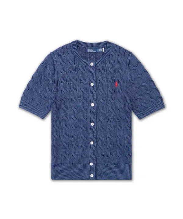 Кардиган женский с коротким рукавом, вязаный хлопковый, Polo Ralph Lauren, синий