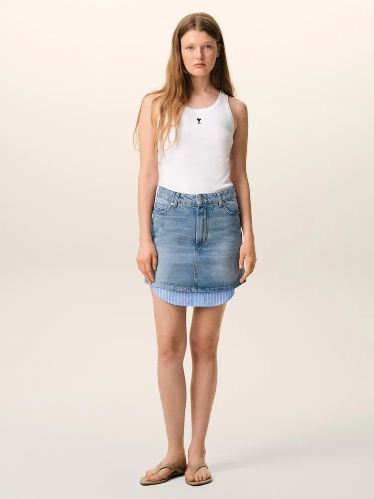 Юбка мини с эффектом слоев, Bleu Used AMI PARIS, Blue