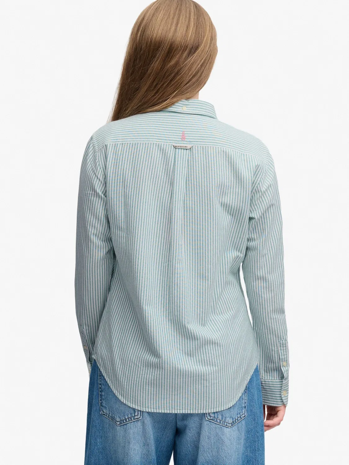 Рубашка оксфордская Slim Oxford Superdry, зелено-белая полоска — фото 2