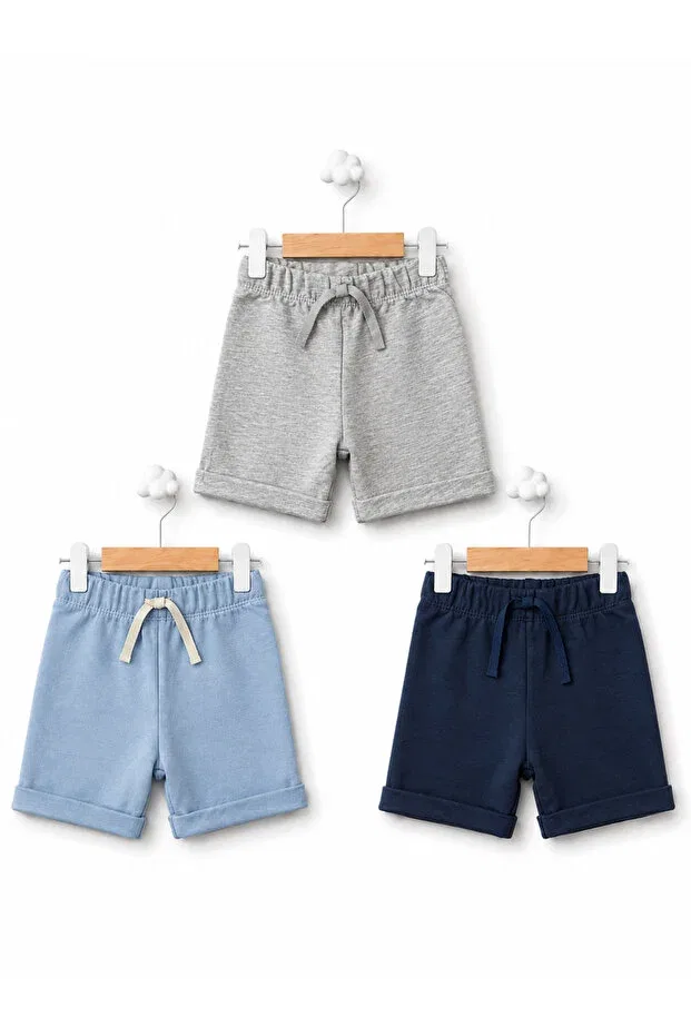 Детский комплект шорт для мальчиков 100% хлопок Basics For My Baby, Light Blue-Gray-Navy Blue