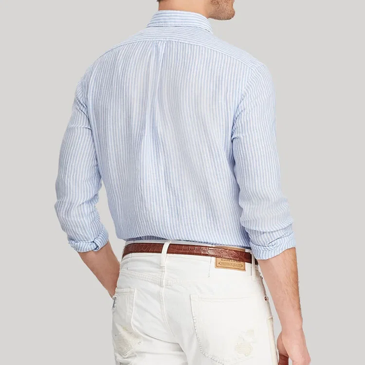 Мужская рубашка с длинным рукавом в полоску Polo Ralph Lauren, Blue — фото 4