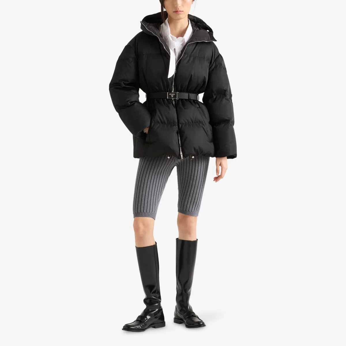 Пуховая куртка с капюшоном из нейлона Re-nylon Prada, черный — фото 2