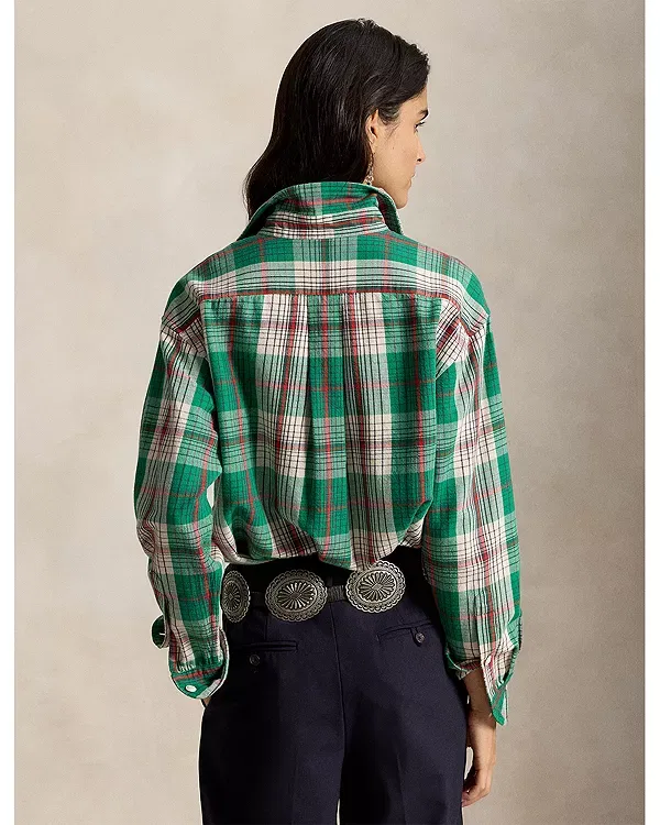 Женская рубашка свободного кроя с принтом Ralph Lauren, Green/Cream Multi — фото 3