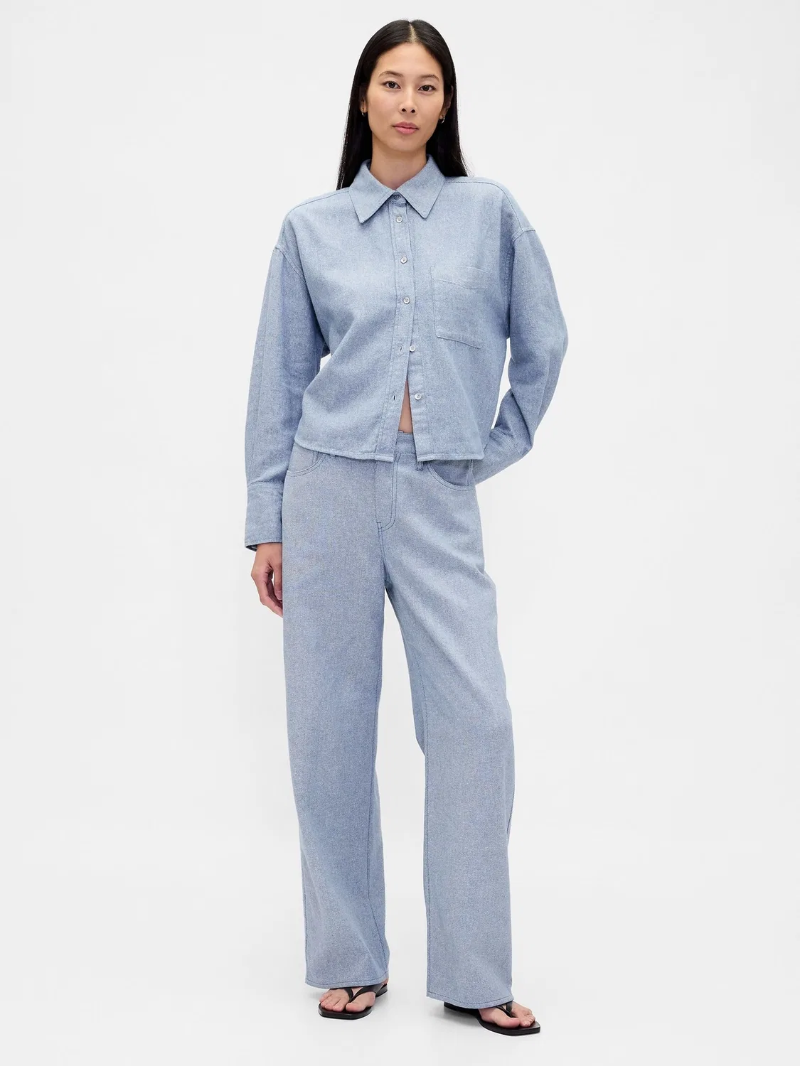 Брюки широкие льняные Gap Light Blue — фото 4