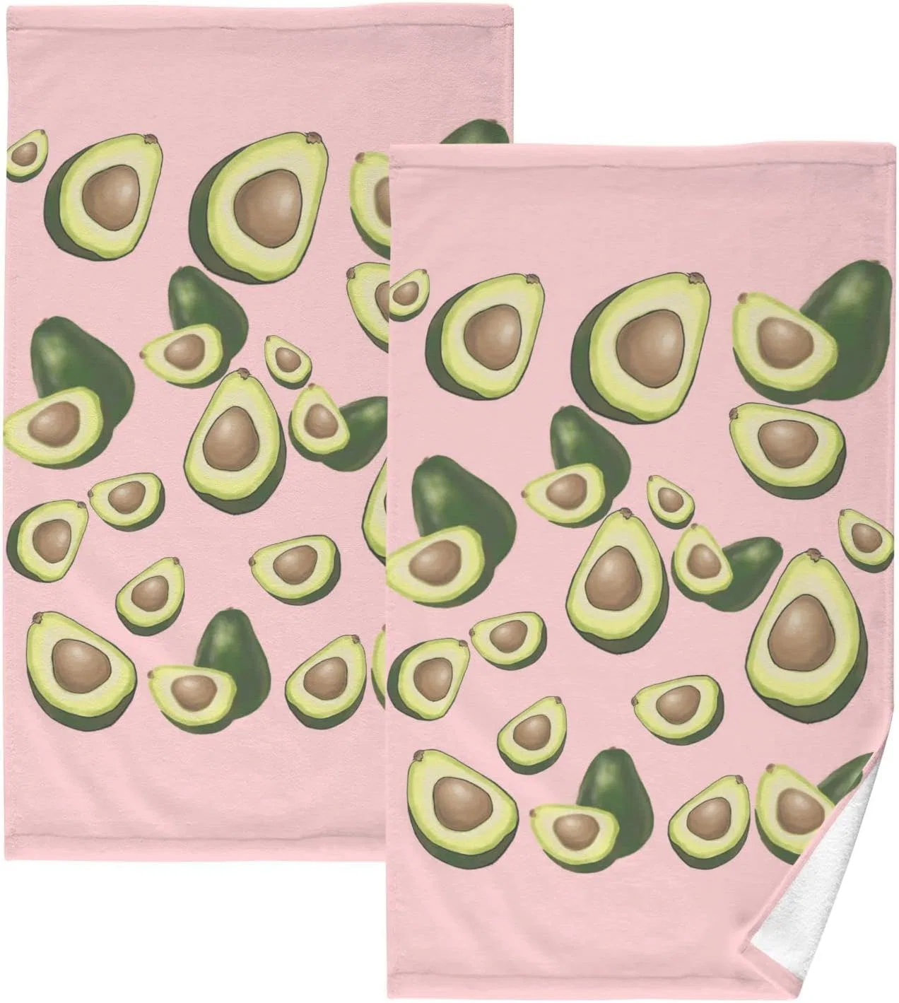 2-шт Набор лицевых полотенец Avocado-Früchte auf Rosa Poeticcity, чистый хлопок, впитывающие, мягкие