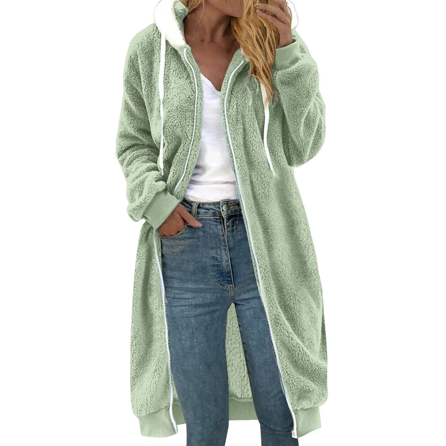 Женский дождевик с длинным рукавом с капюшоном, Verde menta
