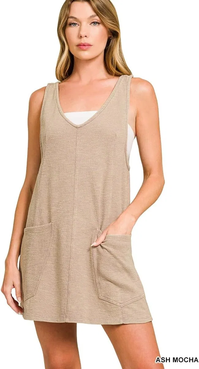 Женское платье-комбинезон с регулируемыми бретелями Washed Slub, Ash Mocha — фото 2