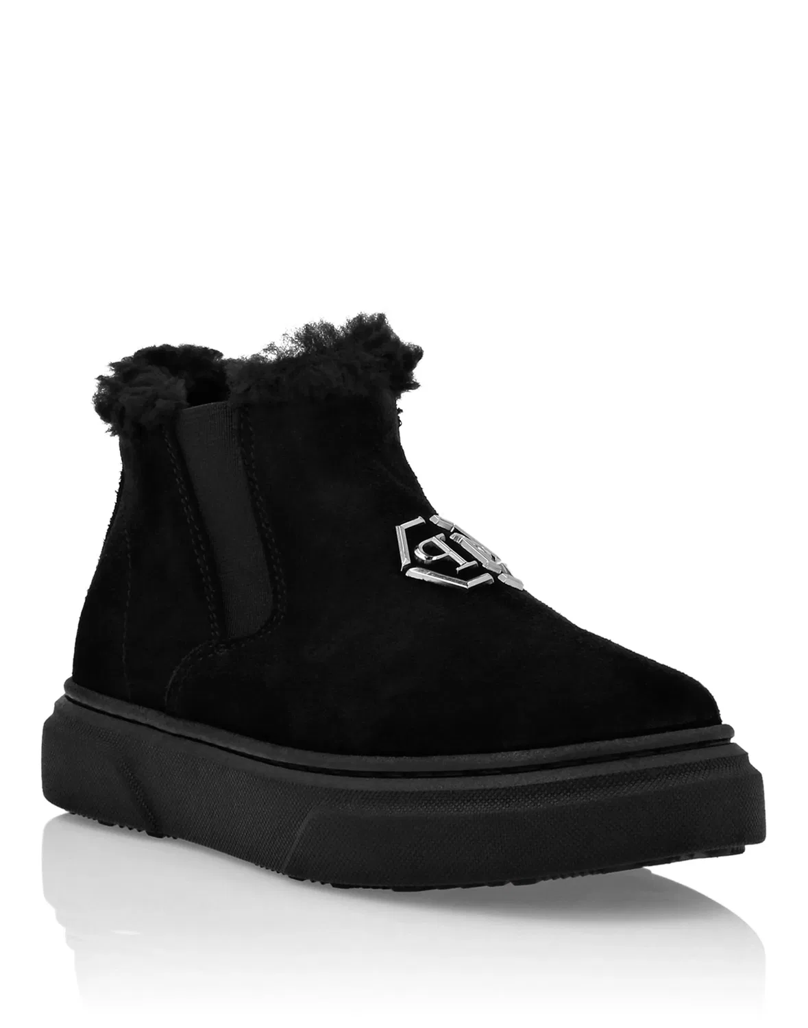 Детские ботинки на низком ходу с эластичными вставками Eco Shearling Suede Anckle Boots PHILIPP PLEIN, черный
