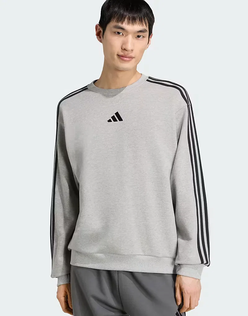 Толстовка Adidas Performance Essentials из французской махровой ткани с тремя полосками, серо-черного
