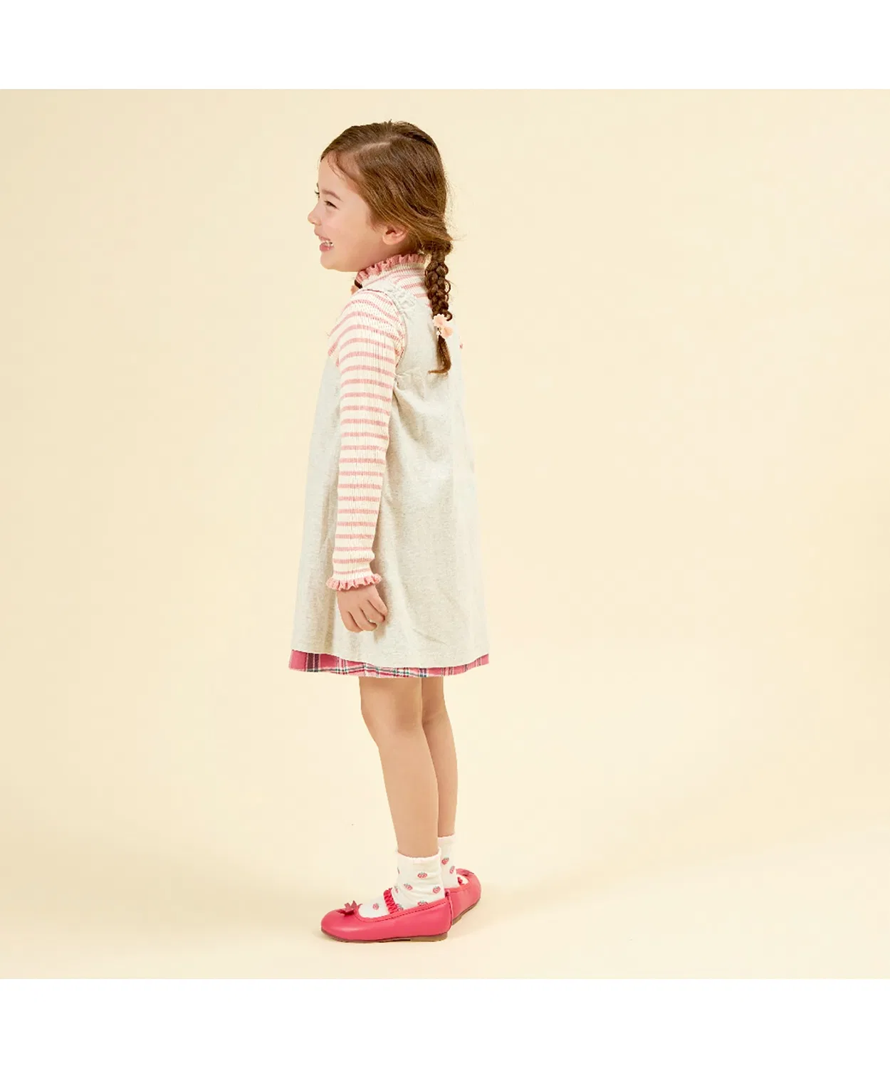 Детский сарафан-комбинезон с принтом в клетку, модель Check Reversible KP, Navy — фото 4