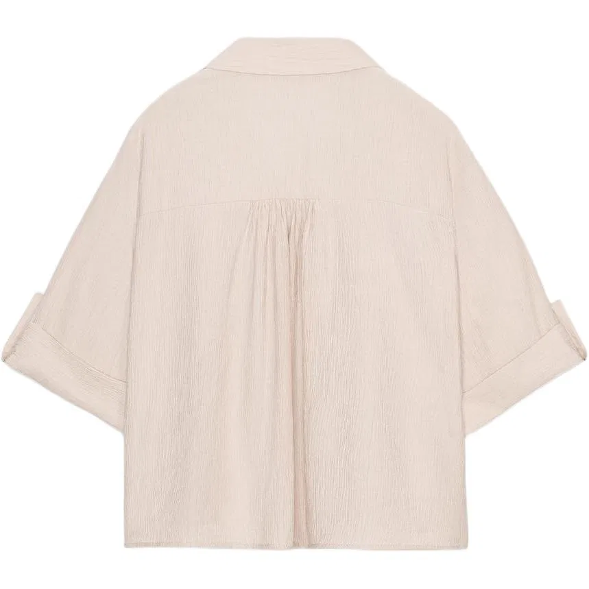 Женская рубашка с V-образным вырезом White ZARA, Raw White — фото 3