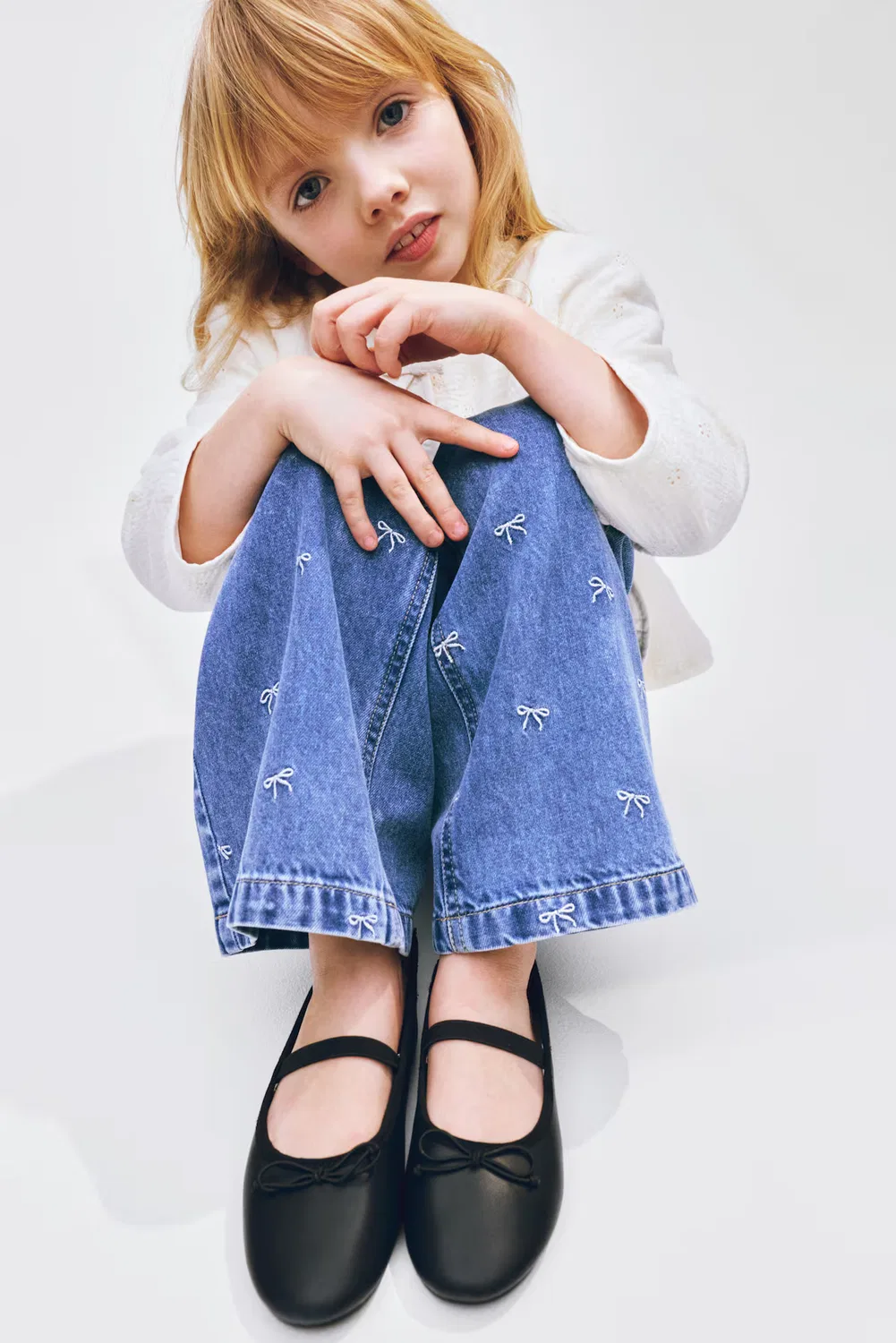Джинсы с широкими штанинами и поясом-кулиской H&M, Denimblau/Schleifen — фото 3