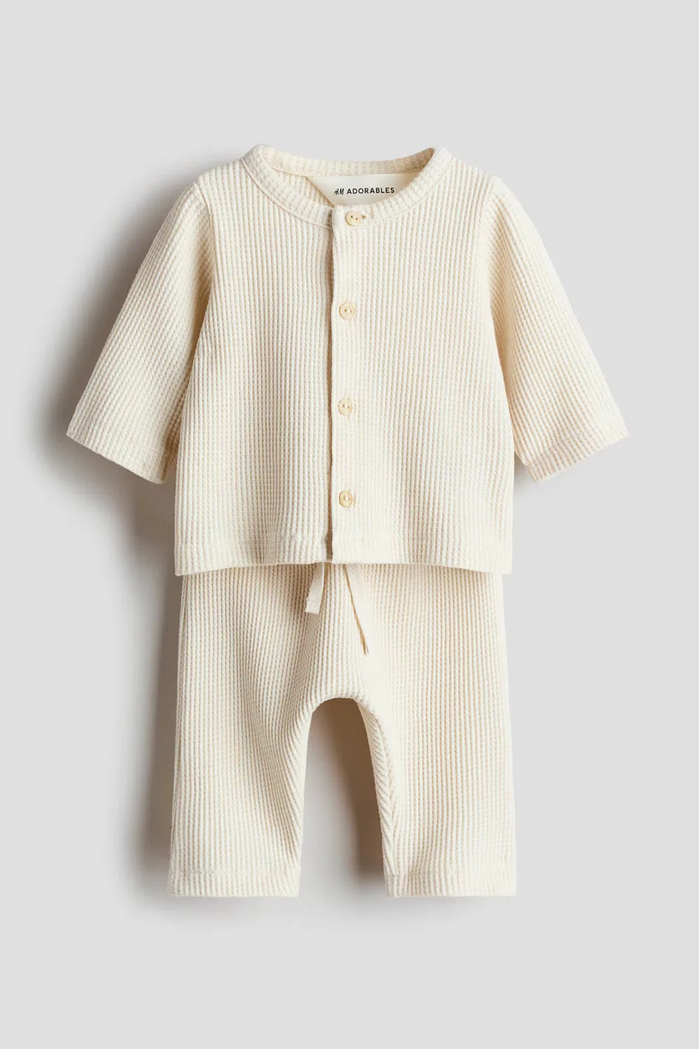 Комплект из двух предметов из хлопка с вафельной текстурой H&M, Cremefarben