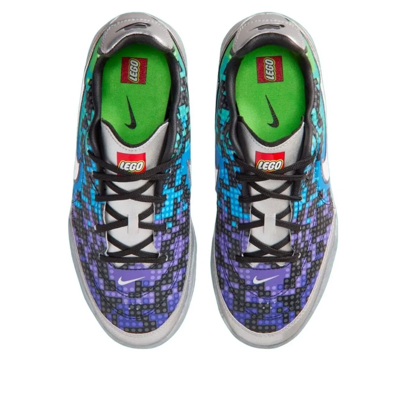 Детские кроссовки для футбола с шнуровкой Nike Streetgato Metallic Silver Green Strike, мультиколор — фото 2