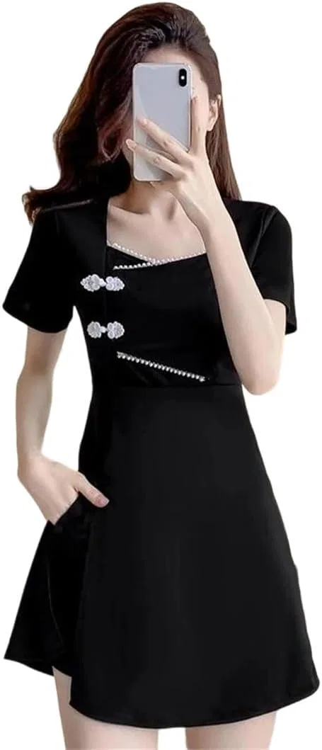 Женское сексуальное облегающее платье с китайским воротником, Black