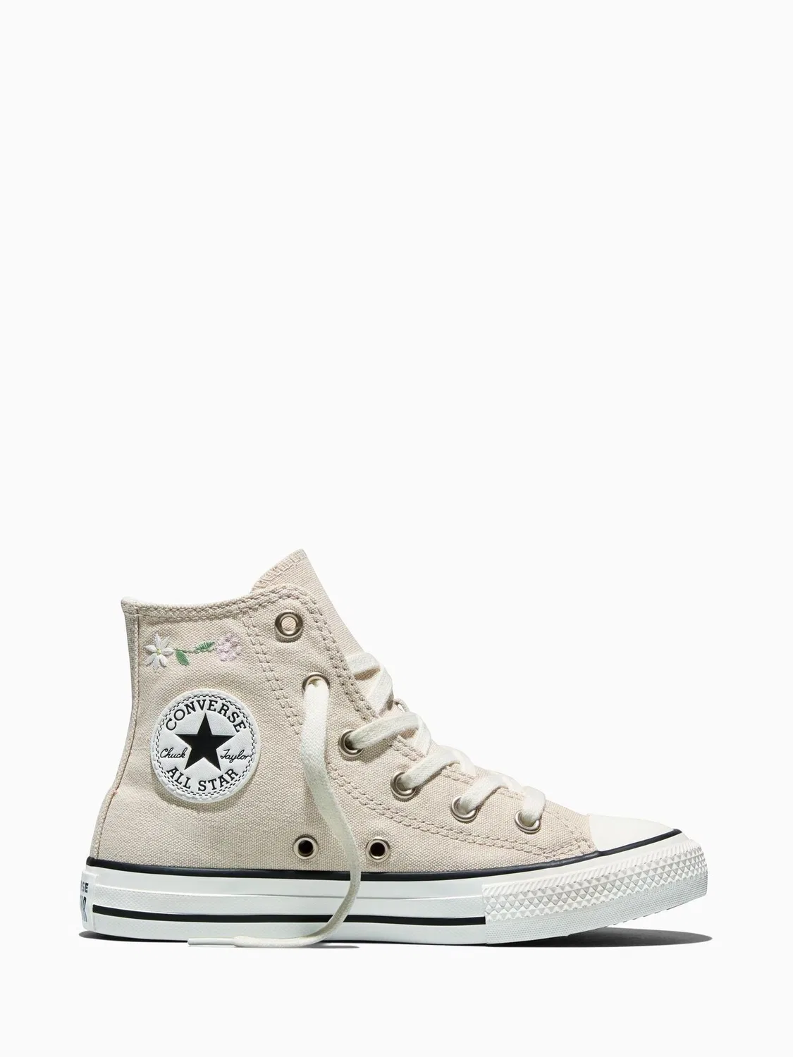 Кроссовки высокие с вышивкой цветов Converse Chuck Taylor, кремовый