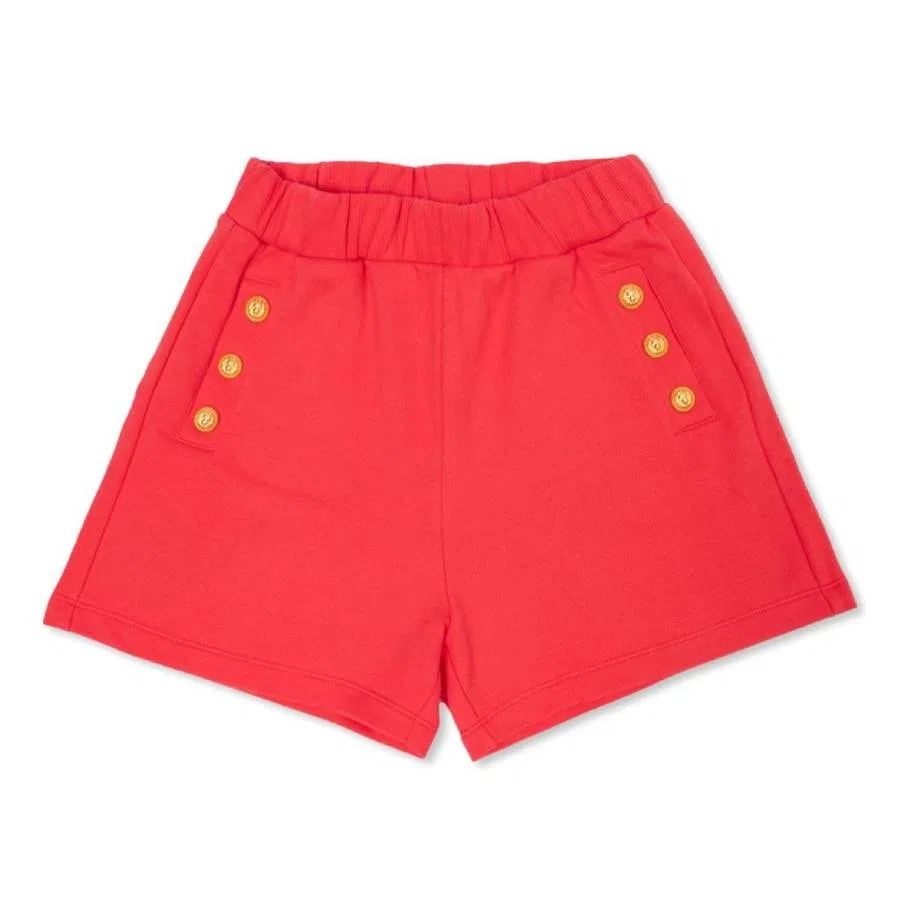 Шорты хлопковые с рельефными пуговицами Girls Embossed-Buttons Cotton Shorts Balmain, Red