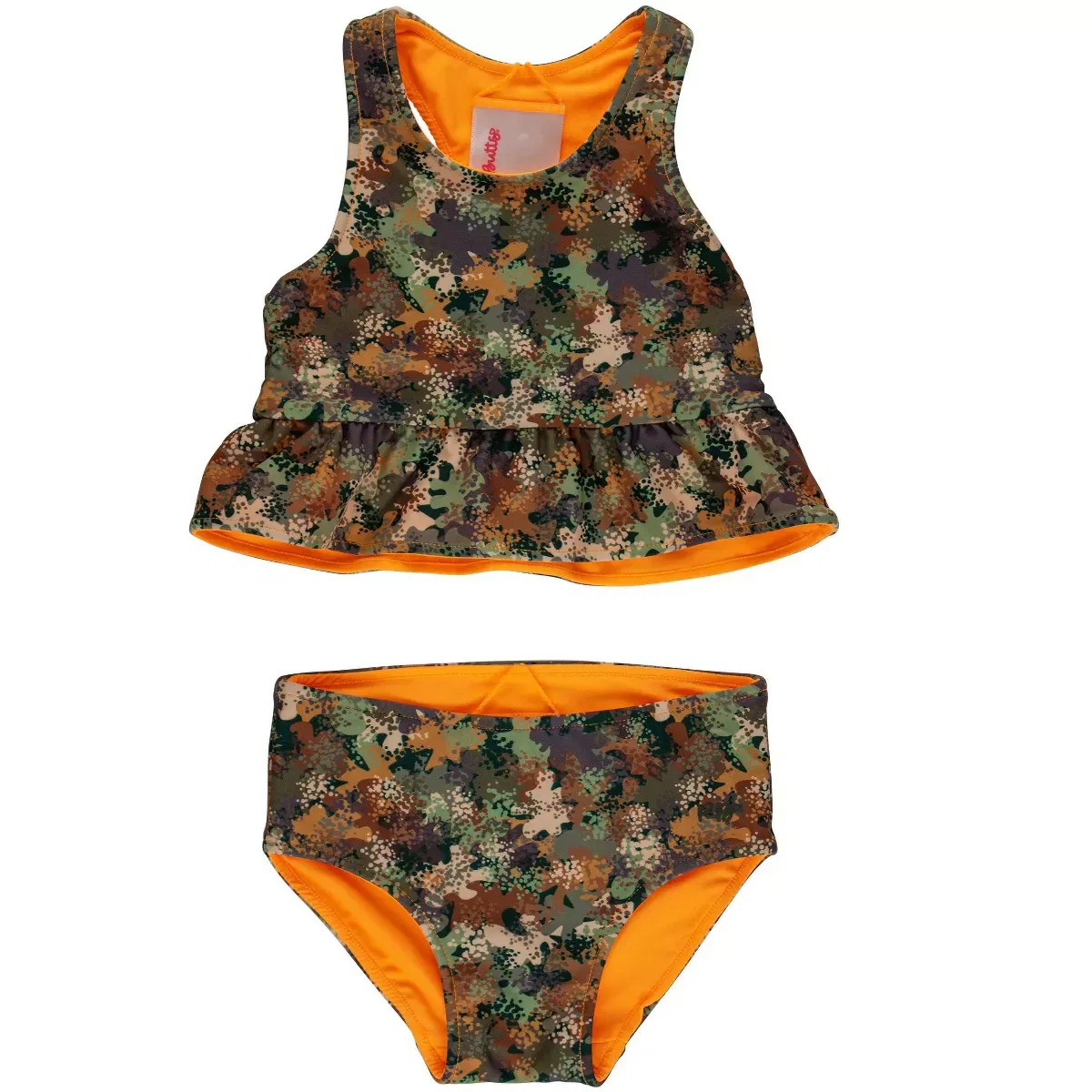 Детский танкини-комплект для девочек двусторонний с пеплумом RuffleButts, Classic Camo
