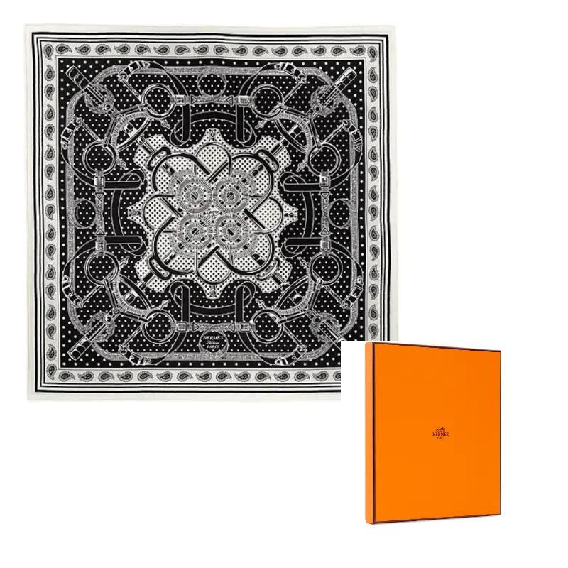 

HERMES Шёлковый шарф женский чёрно-белый, Black White