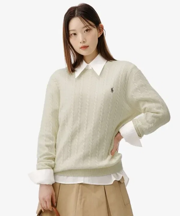 Свитер кабельной вязки из шерсти и хлопка, Polo Ralph Lauren, айвори — фото 3