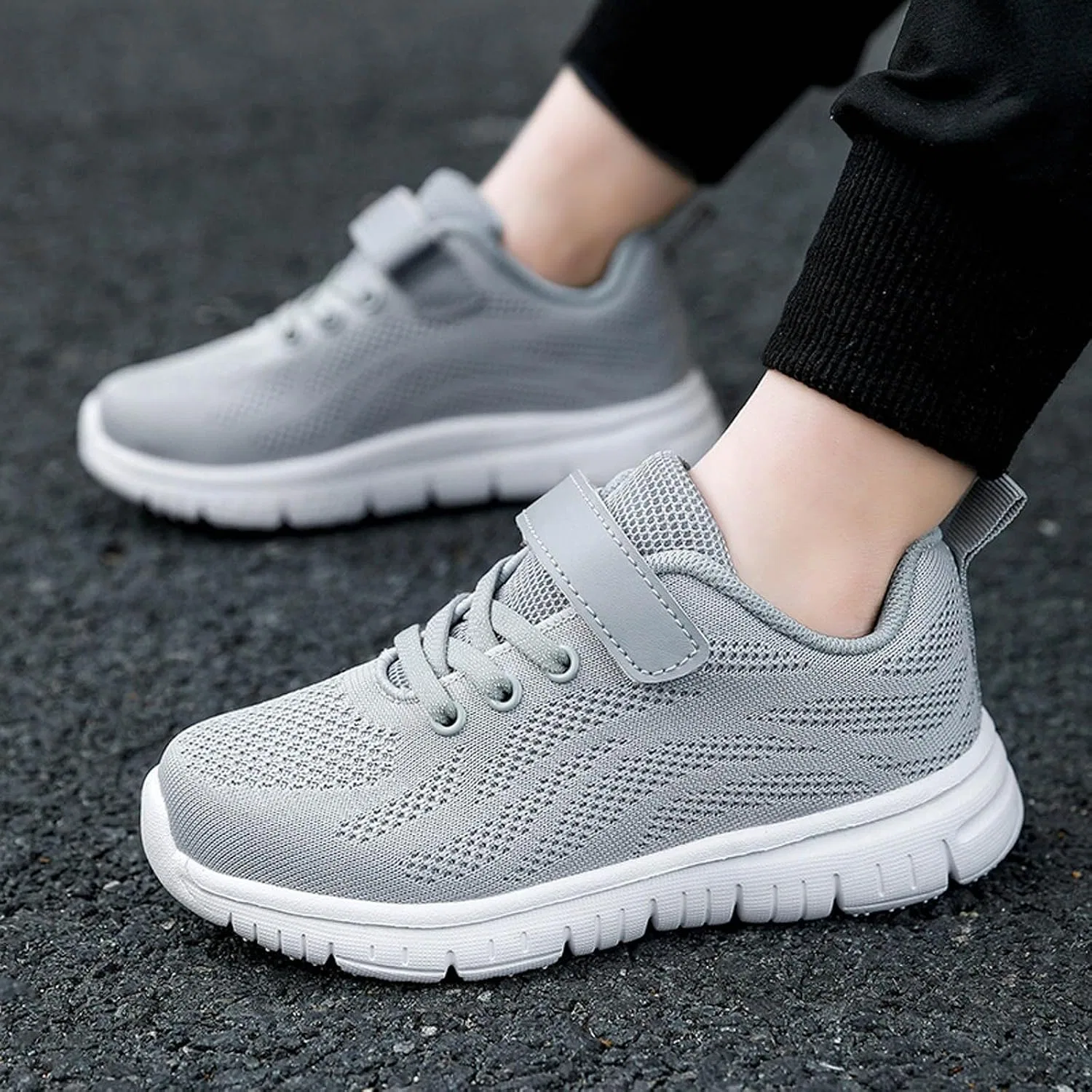 Детские кроссовки для девочек и мальчиков дышащие с принтом, Light Gray — фото 3