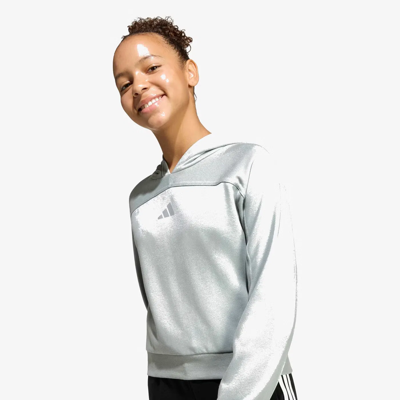 Свитшот укороченный с эффектным дизайном Holiday Glam Adidas, шалфейный — фото 4
