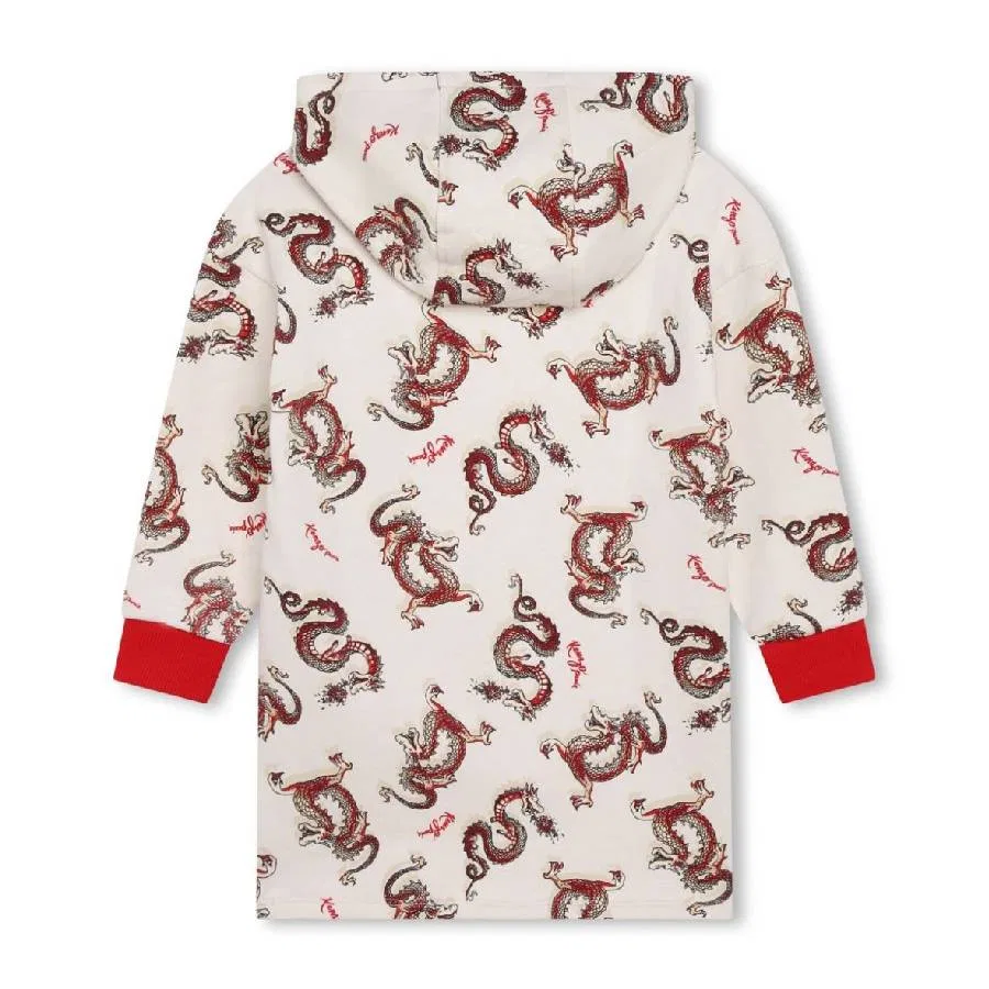 Платье с капюшоном и принтом дракона Girls Dragon Print Hooded Dress Kenzo, White — фото 2