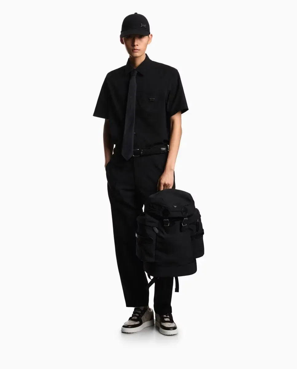 Мужские классические брюки из жатого хлопка Emporio Armani, Negro