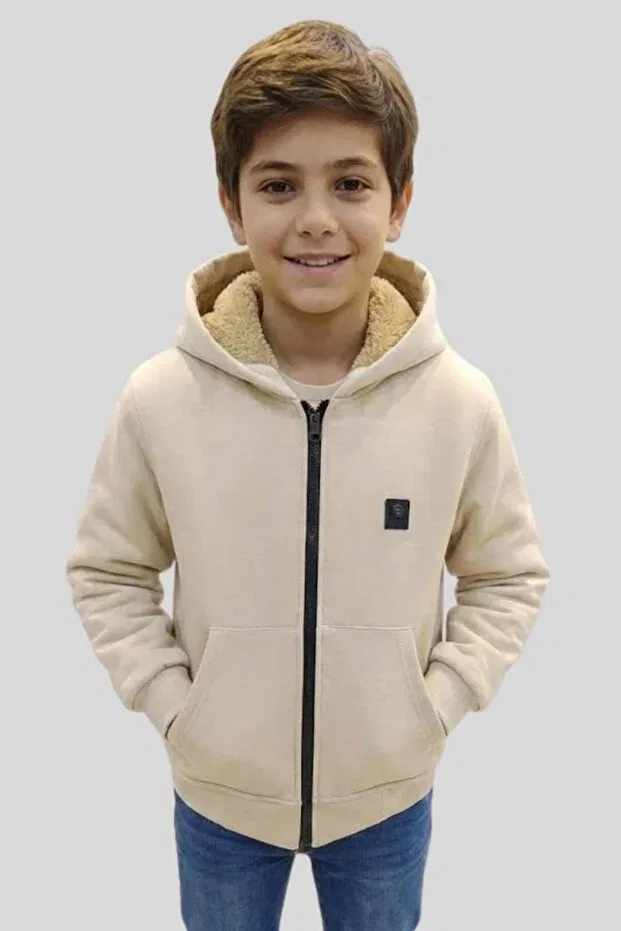 Детское худи на молнии для мальчиков с капюшоном Wakawakakidsstore, Beige