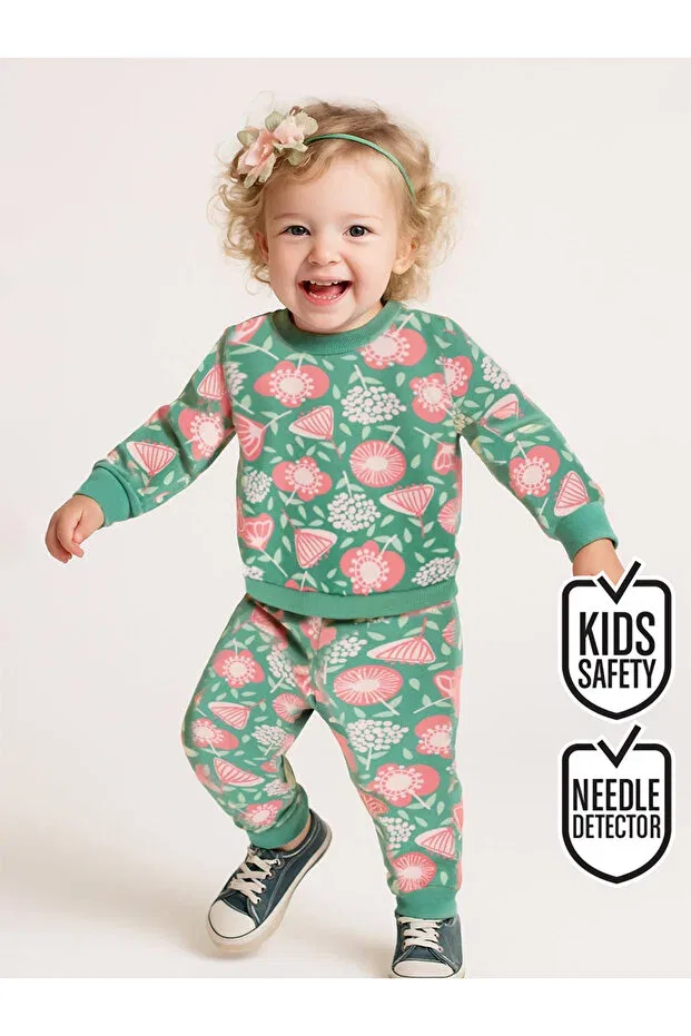 Детский спортивный костюм для девочек с цветочным принтом Denokids, Green