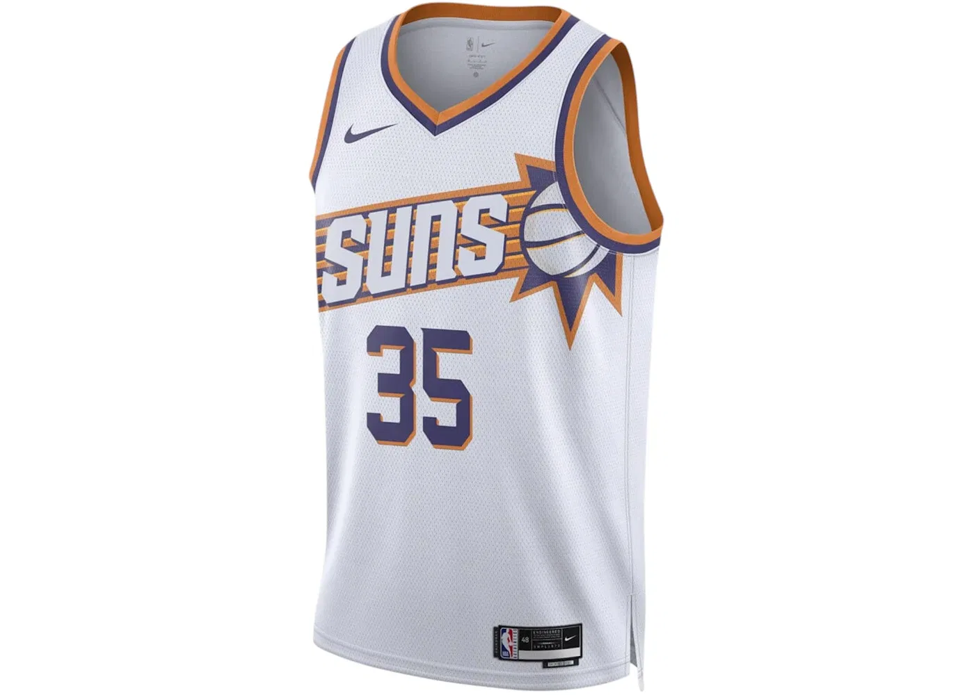 Мужская футболка с принтом Nike NBA Phoenix Suns Kevin Durant Association Edition Dri-Fit Swingman, White/Purple/Orange