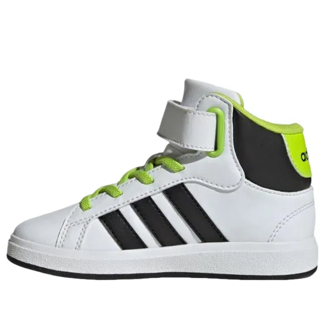 Детские кроссовки с кожаным верхом Grand Court Mid 'White Black Volt' adidas, White/Black/Volt