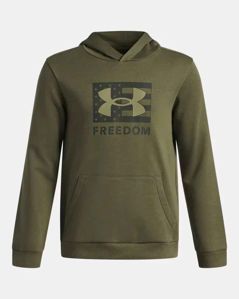 Худи для мальчиков из хлопкового флиса с начесом UA Freedom Big Flag Logo UnderArmour, Marine Od Green/Baroque Green
