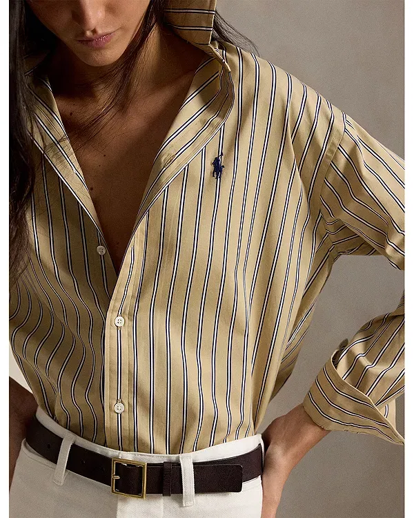 Женская рубашка свободного кроя с длинным рукавом Ralph Lauren, Tan/Royal Multi — фото 4