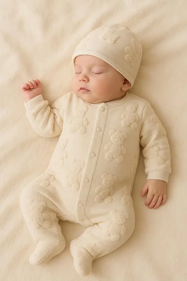 Детский комбинезон для девочек с принтом Mixmax Bebe, Beige — фото 3