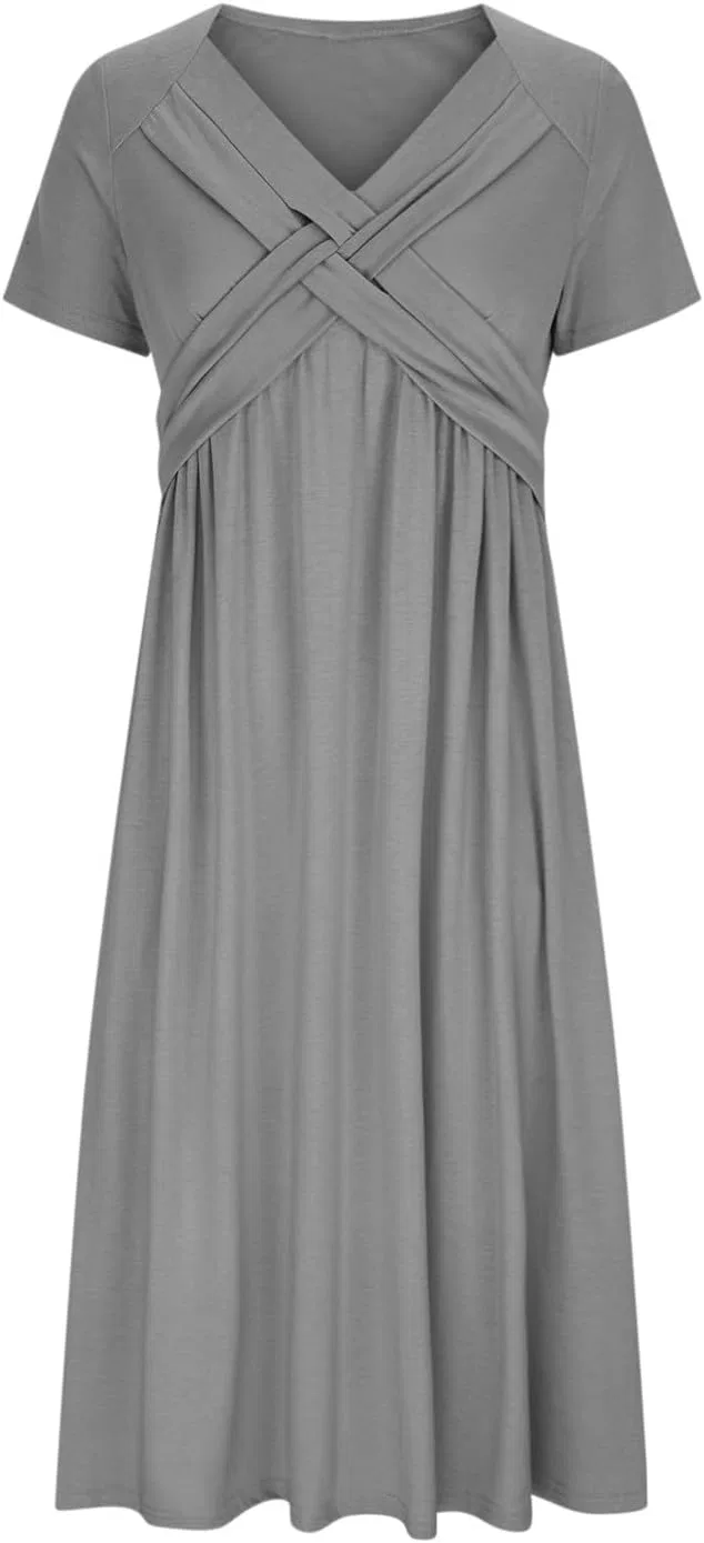 Женское летнее платье с V-образным вырезом Criss-Cross Front, Gray — фото 4